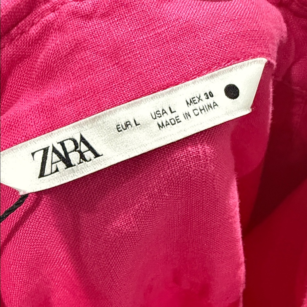 Zara Hot Pink LINEN Button-down cropped Women's Top, Large, oversized fit. - Picture 10 of 10